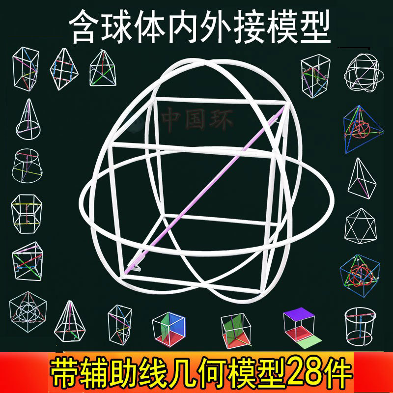 Frame Stereo Geometric Model 28-Piece Set of Middle School Tools Auxiliary Lines Surface Area Expansion Diagram External Ball Inner Cutting Teaching Aids