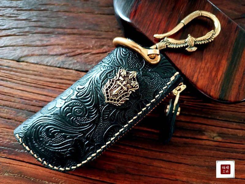 Pure Copper Cross Badge Black Don Grass TatXX_ENCODE_CASE_CAPS_LOCK_Off Head Layer Cow Leather Key Bag Genuine Leather Female Car Home Versatile And Small