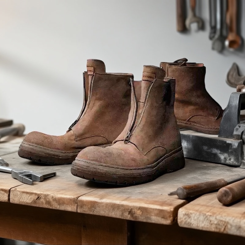 American-Style Trendy Matte Vintage High-Top Horsehide Zipper Boots, Norwegian-Stitched Martin Boots, Work Boots for Men