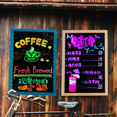 LED display LED kanban light handwritten word solid wood luminous screen Colorful highlight color-changing luminous flashing shop sign