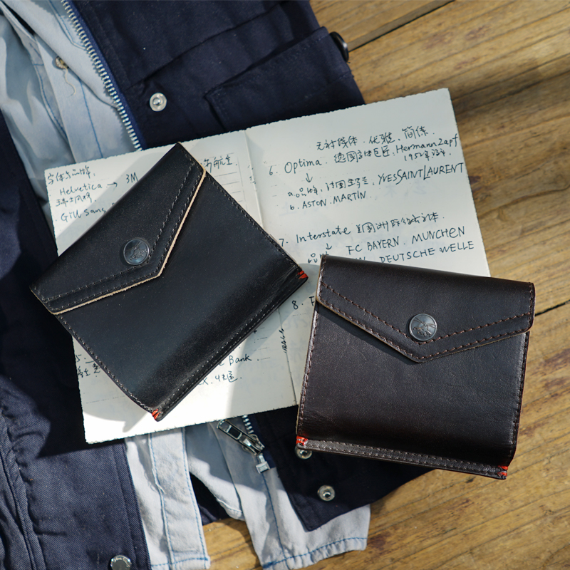 Retro handmade cowhide leather simple plastic short men's women's casual wallet wallet wallet money clip black coffee