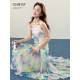 Ouyang Xi <Water Iris> Spring French print suspender A-line long skirt for commuting , versatile slimming dress