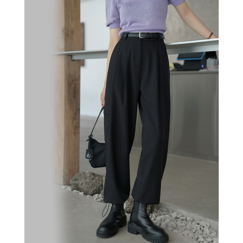 Ouyang Xi 2021 new tooling style Joker straight pants wide leg casual pants women's tied feet slim pants children