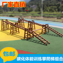 Large carbonized physical training climbing ladder combination teaching aids kindergarten outdoor activities sensory balance training equipment