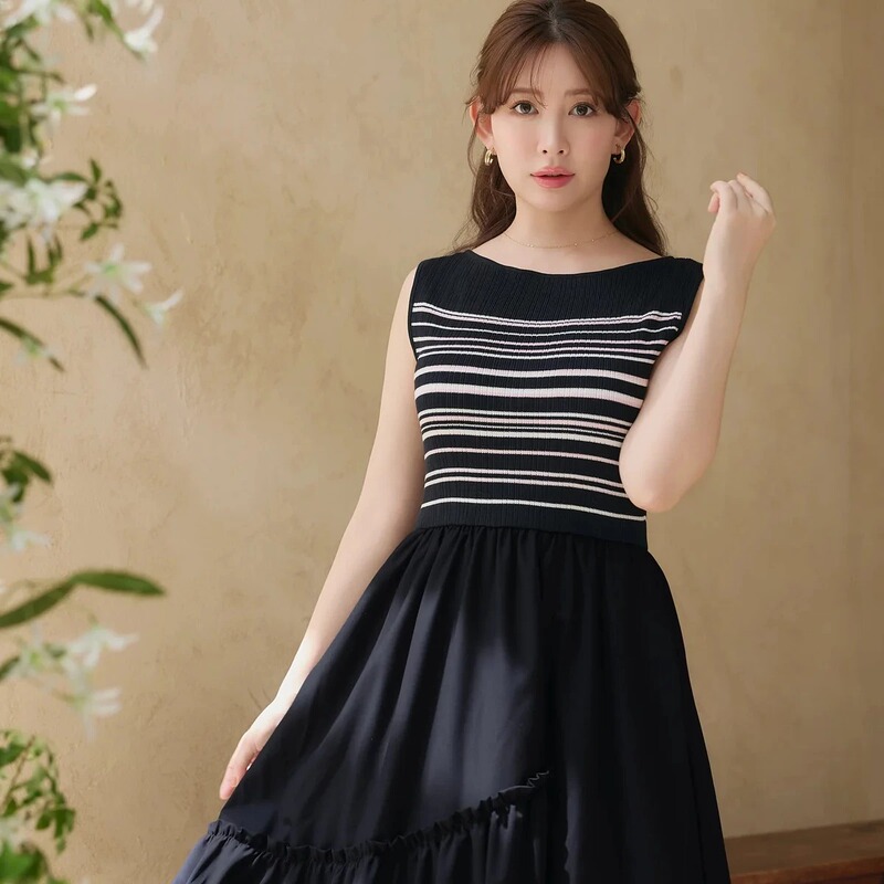 Rufy Exclusive Original Her Mother's Home Comfortable Cowhide Skirt Striped Patchwork Sleeveless Tencel Dress