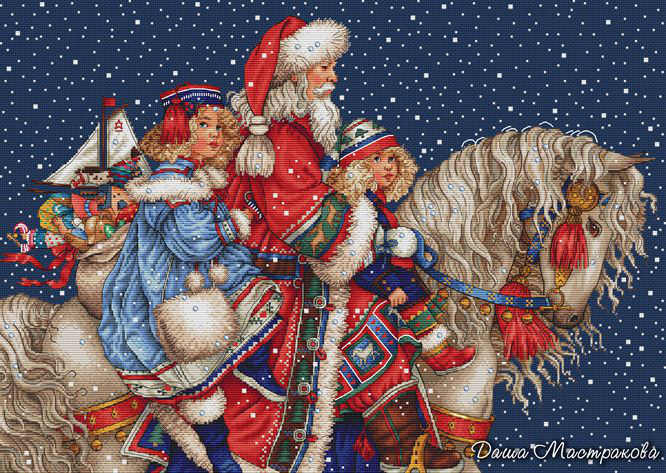 11800 Santa Claus with children on horseback riding 300-214-54 cross stitch redrawing source file XSD-Taobao