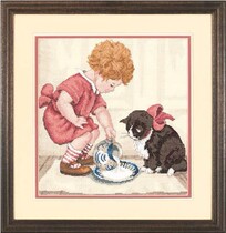 DIM 35032 Little Boy Feed Cat Cross Embroidery drawing the source file XSD