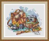 12714 Travellers backpack camera cross embroidery drawing the source file XSD landscape