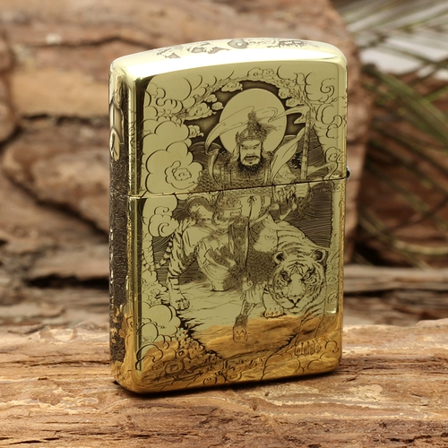 Подлинный Zippo более легкий чистый медный шлем, пятипользованная резное Wucai Shenguan Gong Gong Версия подлинных мужских ветропроницаемых