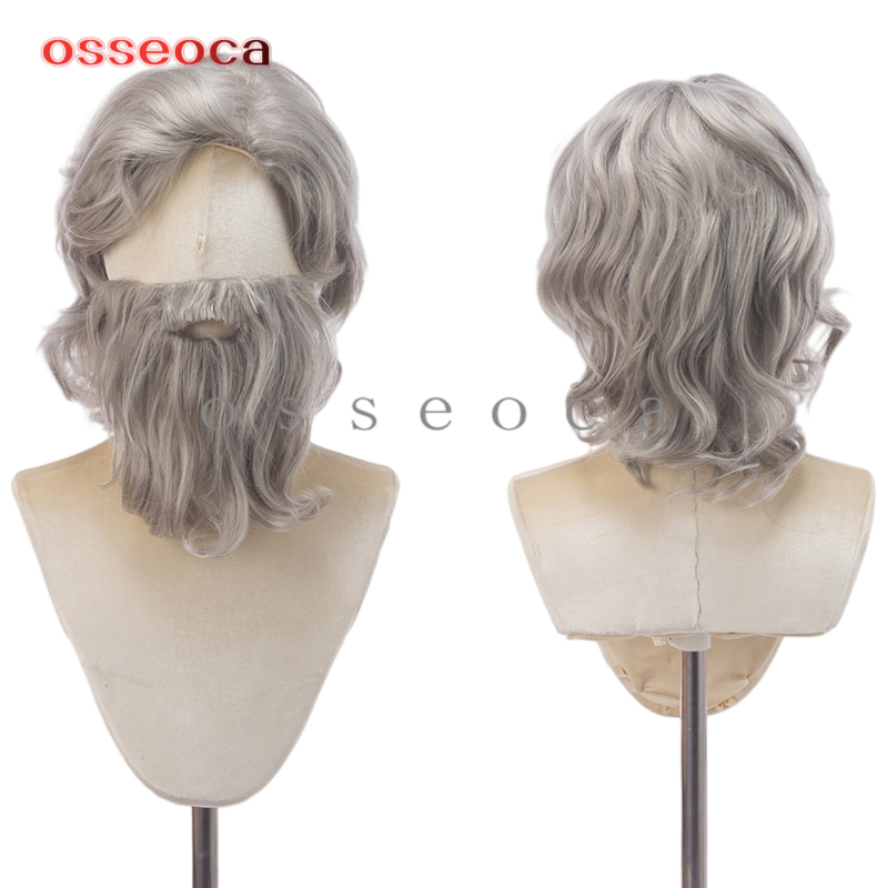 Osseoca Movie Saving Christmas 2 Santa Claus Silver-Gray Slightly Curly Beard Cosplay Wig