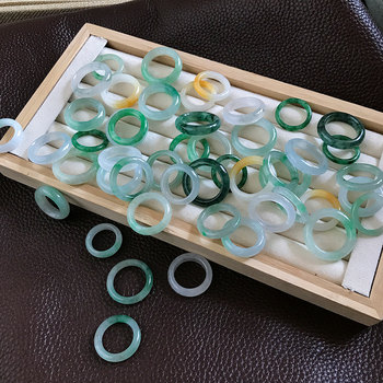 Laokeng a-grade jade ring with ice seeds, floating flowers and bright green