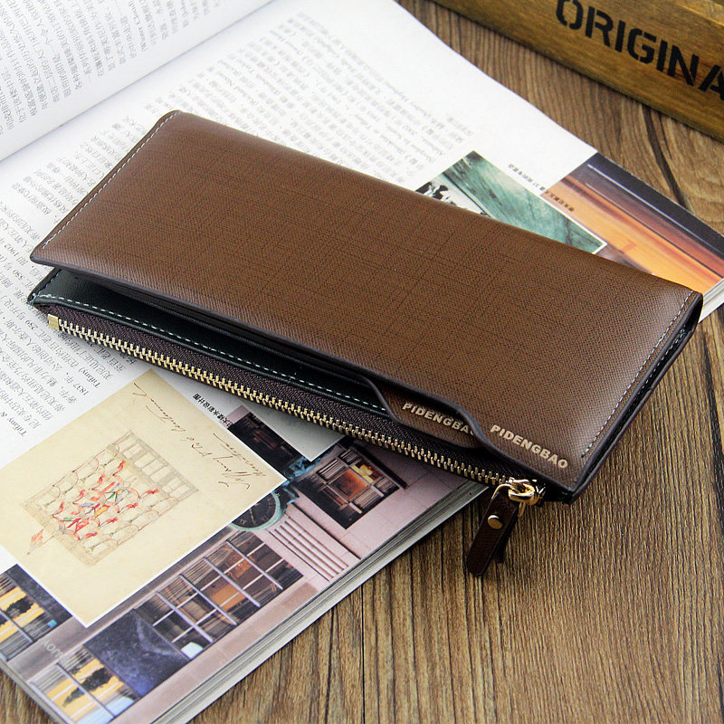 Cheap clear cabin draw card with pull chain long wallet for men and women 100 lap multi-card leather clip pure color ticket clip money clip