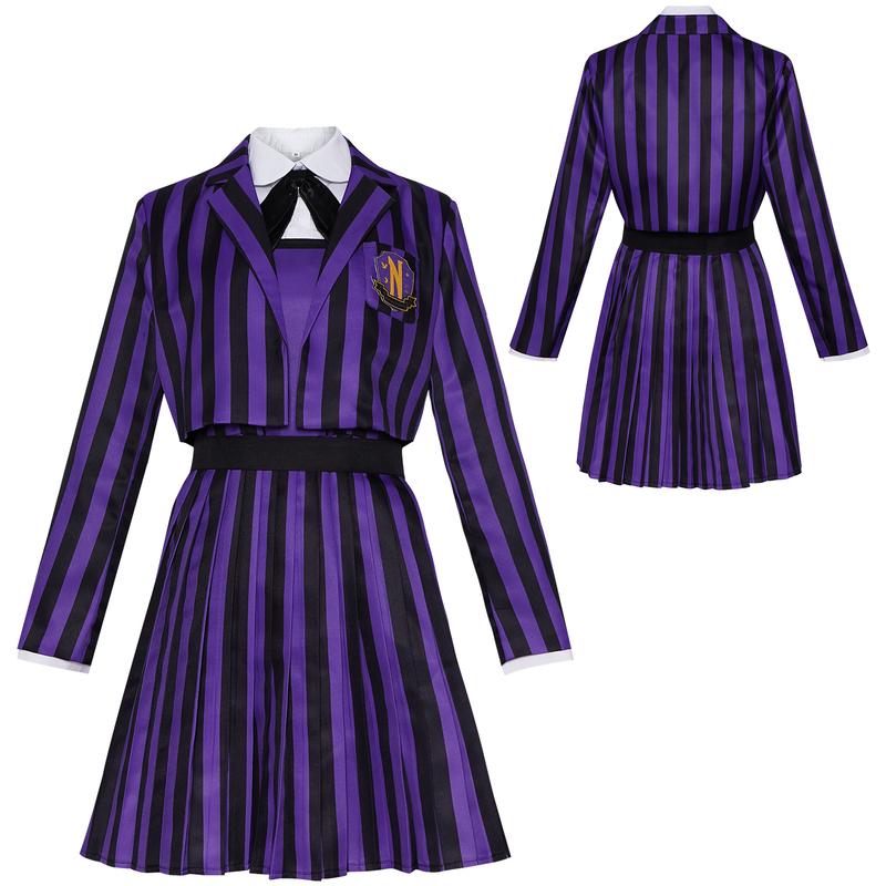Wednesday Cosplay Costume the Addams Family Little Wolf Girl Purple Striped School Uniform Cosplay Role-Playing Costume