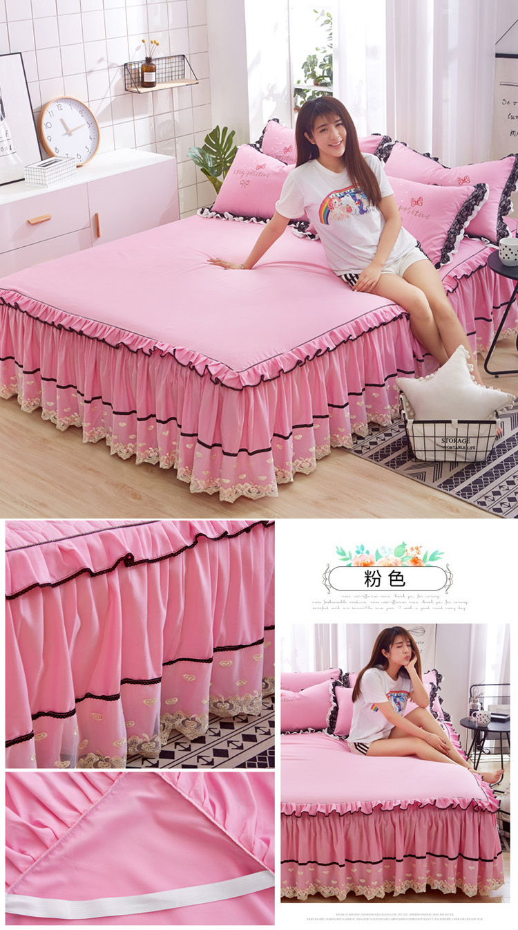 mạng ins ren đỏ giường váy ba mảnh kiểu một mảnh khăn trải giường giường 1.8m ren trượt Được trang bị nệm bảo vệ - Váy Petti giường váy
