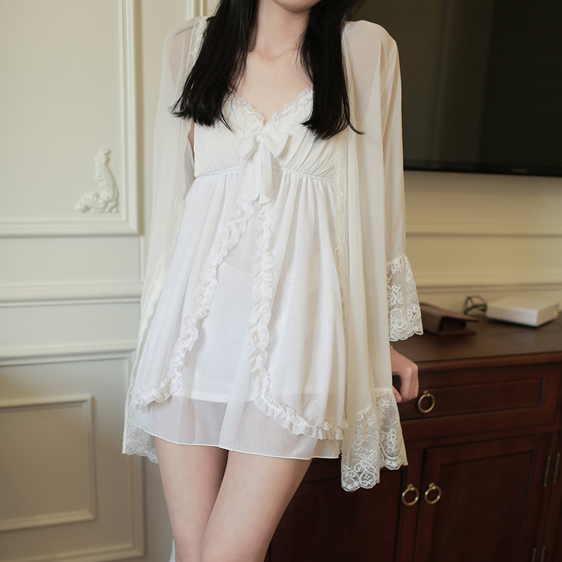 Lace Sleeping Dress Lady Spring Autumn Season Sexy Harnesses Sweet princess Modale Two sets of summer Korean version pyjamas with chest cushion