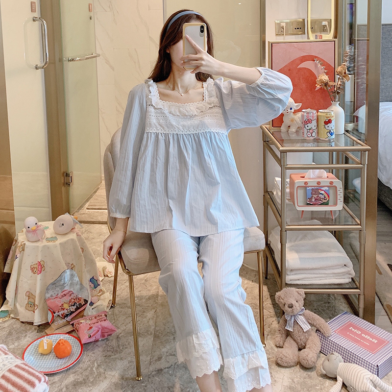 Sweet Beauty Pyjamas Woman Pure Cotton Long Sleeve Spring Autumn Style Cute Princess Wind Summer Thin student Home Clothing Two Style Suits
