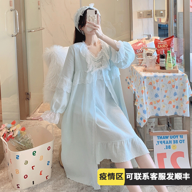 Harness Sleeping Dress Three Sets Fall Spring Autumn Style Long Sleeves Exterior Cape Pure Cotton Summer Palace Timbre Princess Pyjamas Palate Clothing Home Clothing