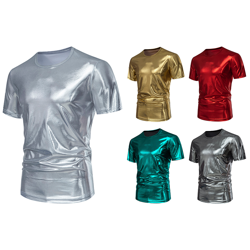 Cross-Border Foreign Trade 2026 Amazon Men's Shiny Gold Foil V-Neck Disco Short-Sleeve T-Shirt Aliexpress Men's Clothing Cross-Border Foreign Trade 2026 Amazon Men's Shiny Gold Foil V-Neck Disco Short-Sleeve T-Shirt Aliexpress Men's Clothing