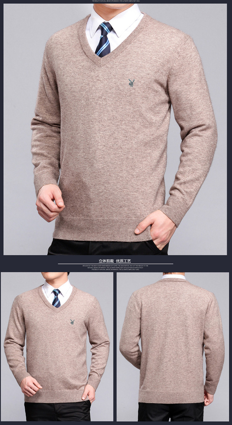 Áo len nam trung niên cổ chữ V cổ gà trung tính cổ áo len dày ấm áp cha cộng với kích thước áo len cashmere áo cardigan nam