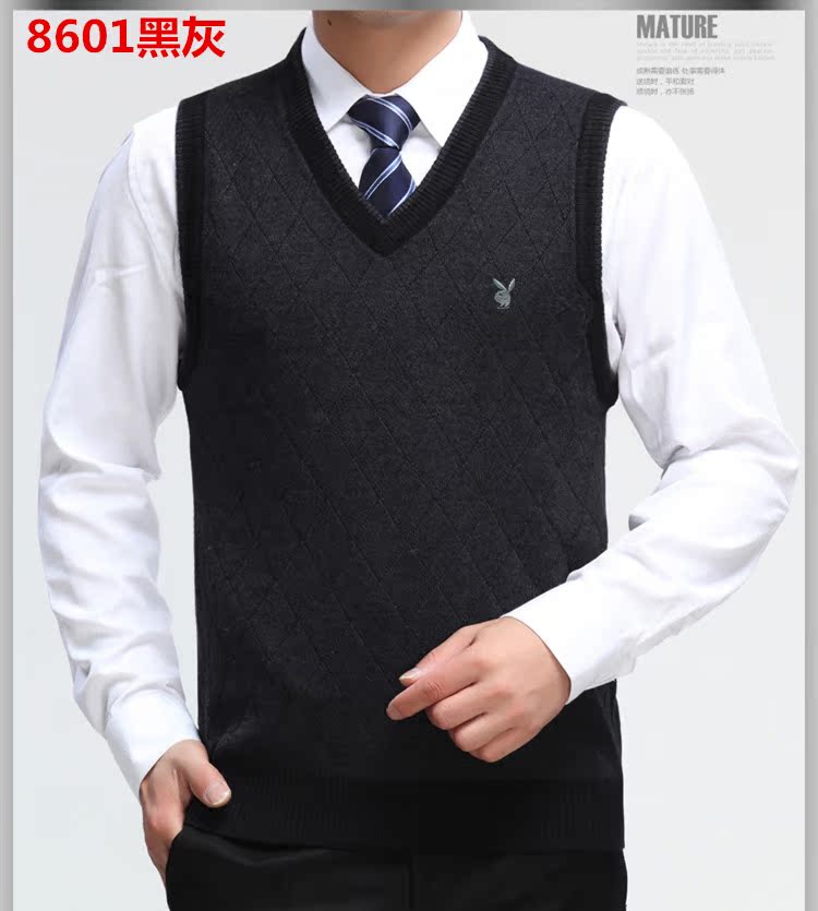Mùa thu và mùa đông tuổi trung niên áo len nam nam V-cổ trùm đầu nam trung niên đan áo len vest áo len cardigan nam