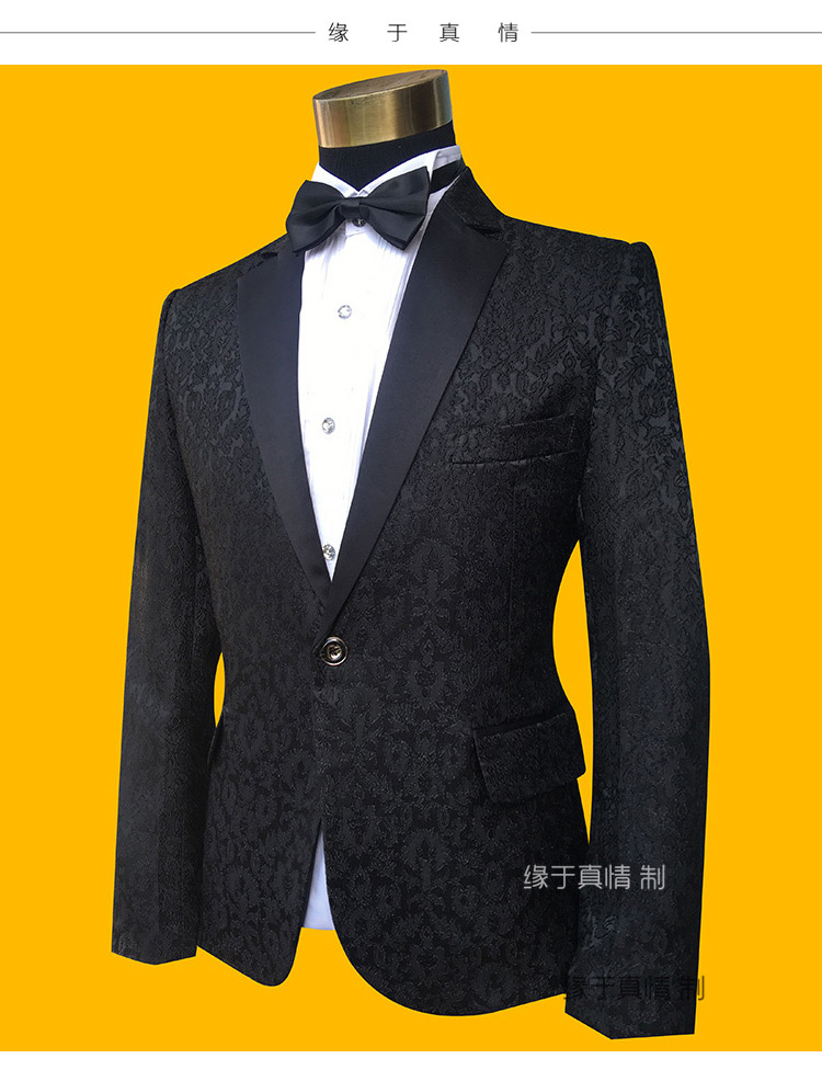 New Slim Suit Suit Thêu Hàn Quốc Đen Cổ áo Hoa tối Màu đen Đỏ Xanh Nam Ca sĩ Siyi tổ chức biểu diễn áo vest nam cao cấp