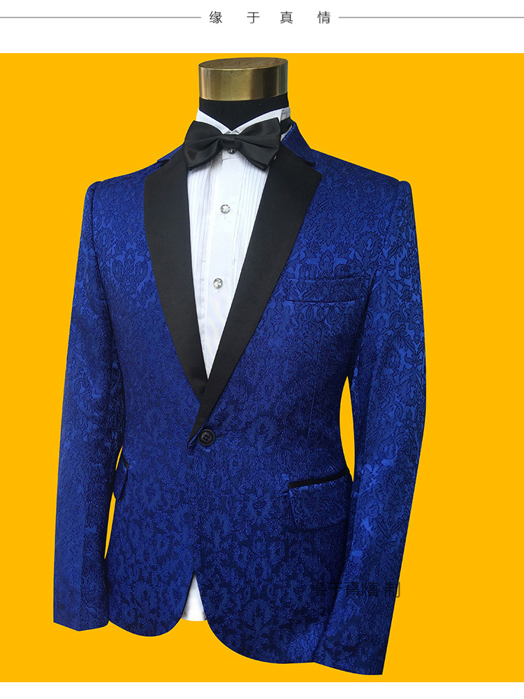 New Slim Suit Suit Thêu Hàn Quốc Đen Cổ áo Hoa tối Màu đen Đỏ Xanh Nam Ca sĩ Siyi tổ chức biểu diễn áo vest nam cao cấp