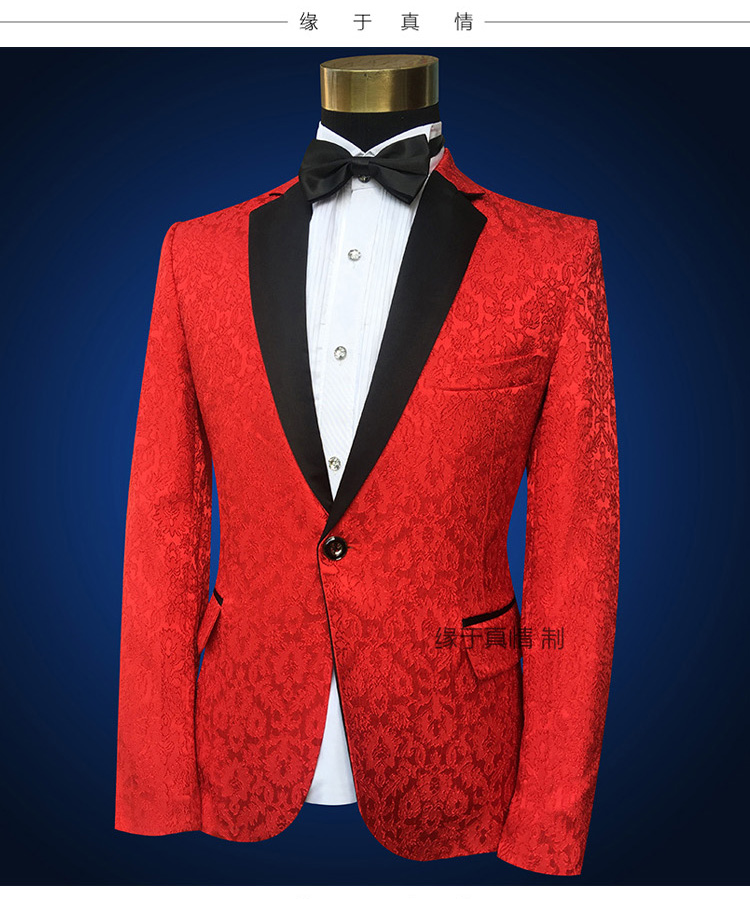 New Slim Suit Suit Thêu Hàn Quốc Đen Cổ áo Hoa tối Màu đen Đỏ Xanh Nam Ca sĩ Siyi tổ chức biểu diễn áo vest nam cao cấp
