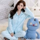 Mùa xuân và mùa thu cotton dài tay đồ ngủ phụ nữ cộng với phân bón XL đồ ngủ phụ nữ cotton tháng quần áo phục vụ nhà mùa hè