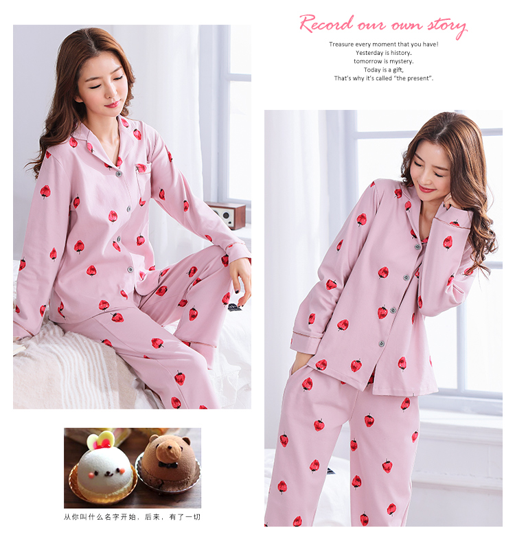 Đồ ngủ nữ mùa xuân và mùa thu cotton dài tay phiên bản Hàn Quốc của cô gái dễ thương ngọt ngào XL cotton nữ áo len nhà mùa hè đồ pijama
