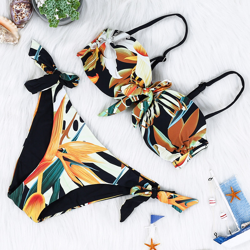 Collect steel support small chest half cup bikini bikini double shoulder strap hot spring swimsuit Bohemia sexy swimsuit