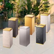 High-grade marble flip-top trash can with lid golden square shake cover square bucket commercial fireproof sanitary bucket