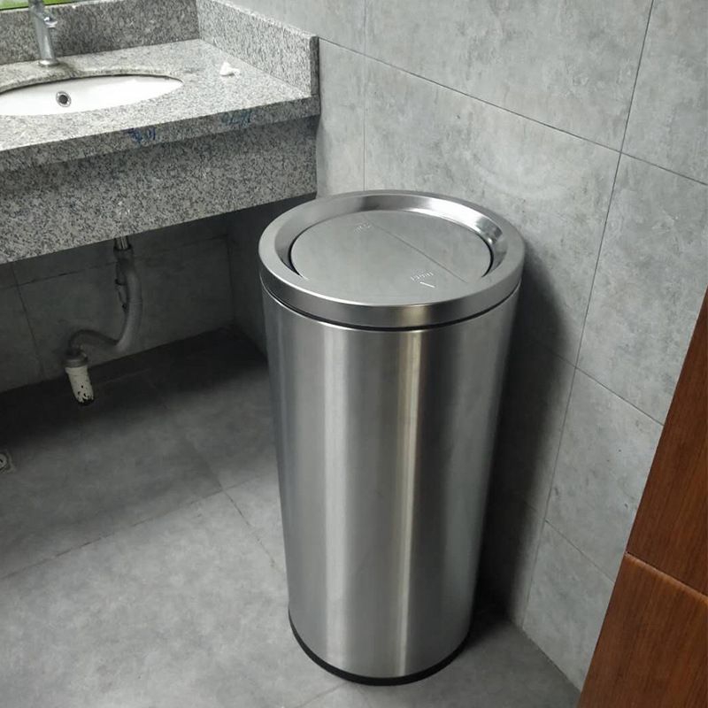 Stainless steel port type clamshell trash can with lid plus high commercial round large number flipped silent rocking lid style trash cans