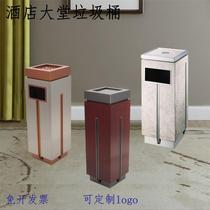 Stainless steel hotel trash can with cover square non-smoking peel sanitary bucket shake cover hotel lobby vertical ash bucket