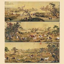 Baijun picture banner scroll long scroll antique beast horse soft mounting famous Chinese painting calligraphy and painting Lang Shining