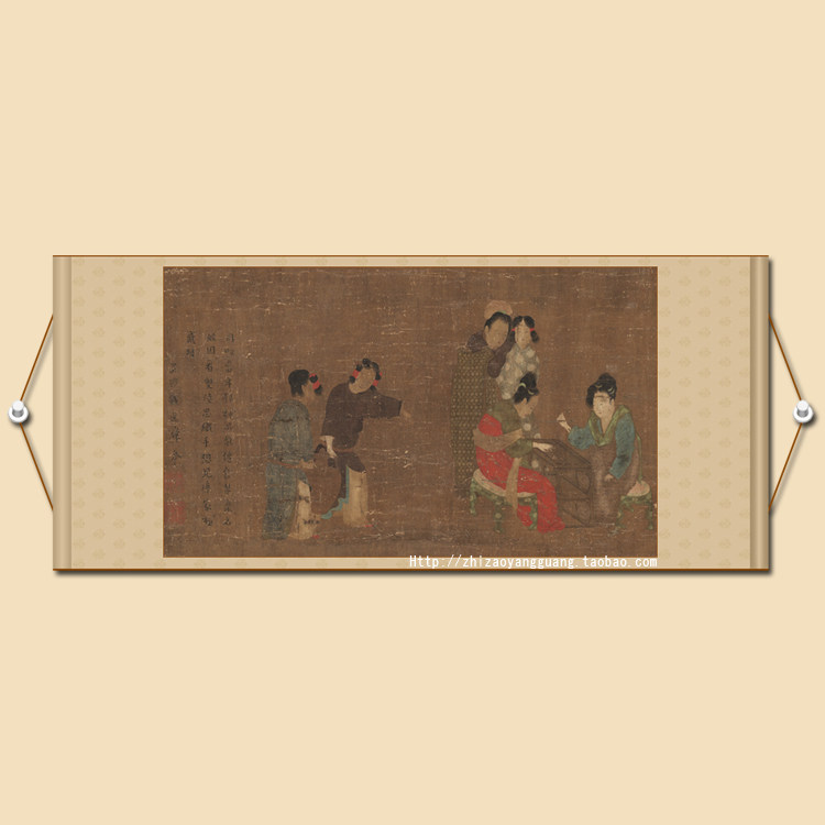 Double Chess Picture Three-foot Banner Scroll Antique Antique Go Characters Soft Mounted Famous Chinese Painting Calligraphy and Painting Qian Xuan