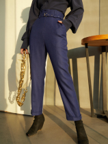 Z boss high saturated color thick twill wool blend double waist head nine straight straight trousers women