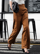 Z boss deconstructed style laminated cropped wide leg pants Wool European and American asymmetrical loose crotch pants for women