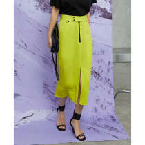 Z boss exquisite fashionable fine split skirt White with fluorescent acetic acid commuter skirt female