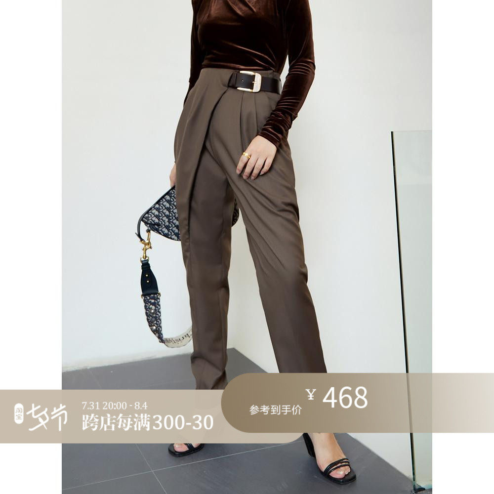 Z Boss Three-dimensional Folding Asymmetry Wool Western Pants Spring Autumn Thin style Casual Ladies Pants With No Girdle