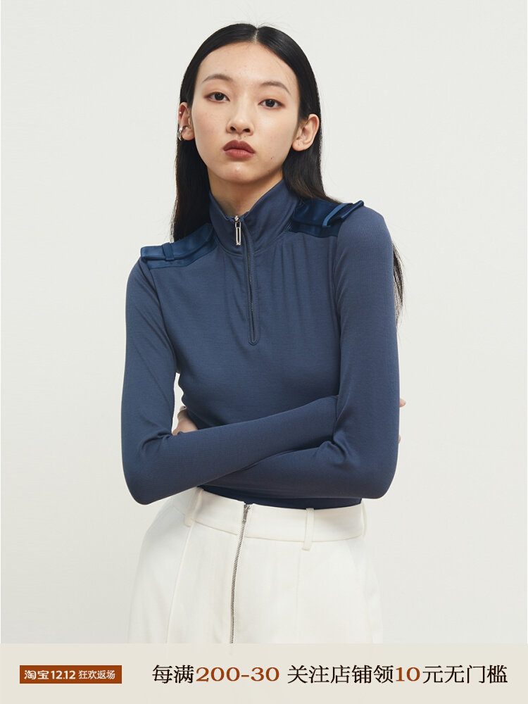 Boss Z zipper one-piece half-high collar top women's deconstructed fashion temperament sweater absorbing sunny long-sleeved T-shirt women