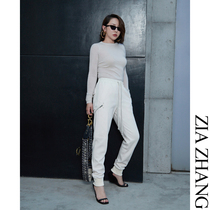 Z boss plus velvet wool twill tooling casual pants rubber waist multi-pocket autumn and winter warm trousers women