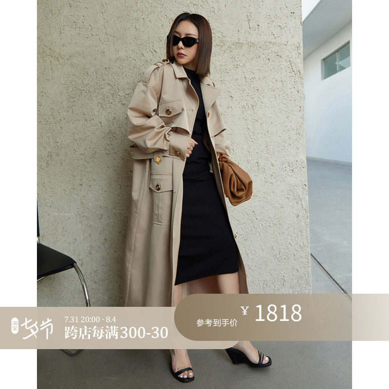 Z boss high-end material Japanese triacetate multi-pocket lace wind clothes fake two military government wind long coat female