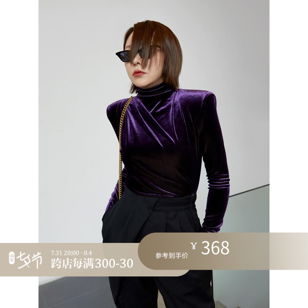 Z Boss Gown Dress Crumpled Collar Flat Shoulder Velvet Blouse Women Double design Two-color velvet with long sleeves T-shirt