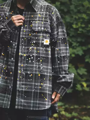 UNTILWERICH Plaid long sleeve 21 Autumn New splashing ink shirt men's tide loose college style casual shirt