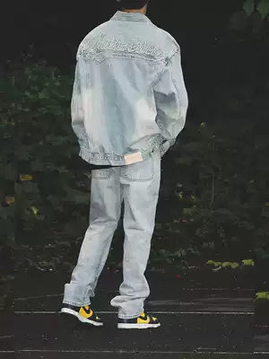 UNTILWERICH autumn heavy industry do old wash denim coat patchwork embroidery long sleeve jacket loose casual men