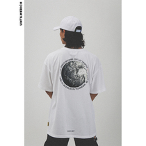  UNTILWERICH STREET short-SLEEVED MENS national trend earth printing environmental PROTECTION PURE COTTON BLACK AND WHITE T-SHIRT American loose TREND