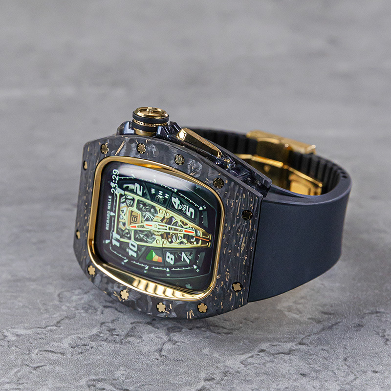 Crystal Gold Carbon Fiber Apple Watch Modified Case Suitable for Apple Watch iWatch Strap Ultra