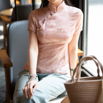 Phoenix) Flowering summer womens short-sleeved slim slim young style pink retro cheongsam top