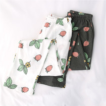 Spring and autumn Cotton pajama pants womens knitted cotton breathable fresh strawberry casual trousers loose home pants can be worn outside