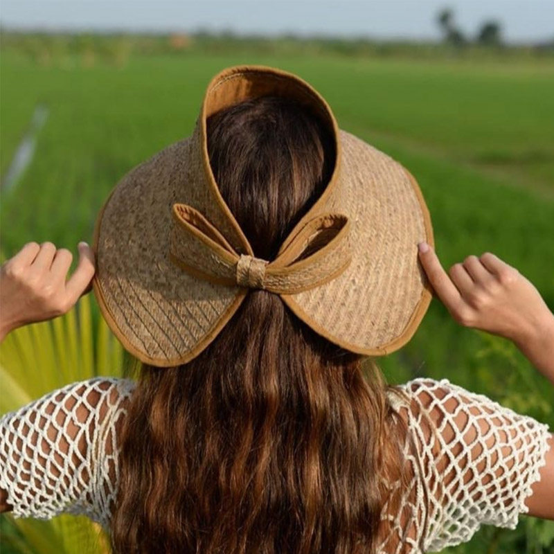 ins the same Indonesian Balinese palm leaf raffi grass knitted sun hat large hat peak can be folded without top airtop hat